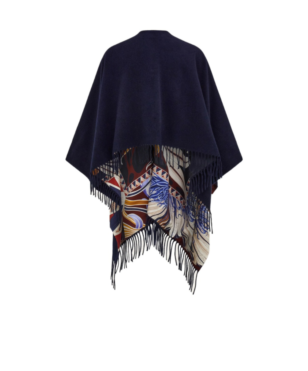 Ferragamo Cashmere And Silk Reversible Cape In Blue
