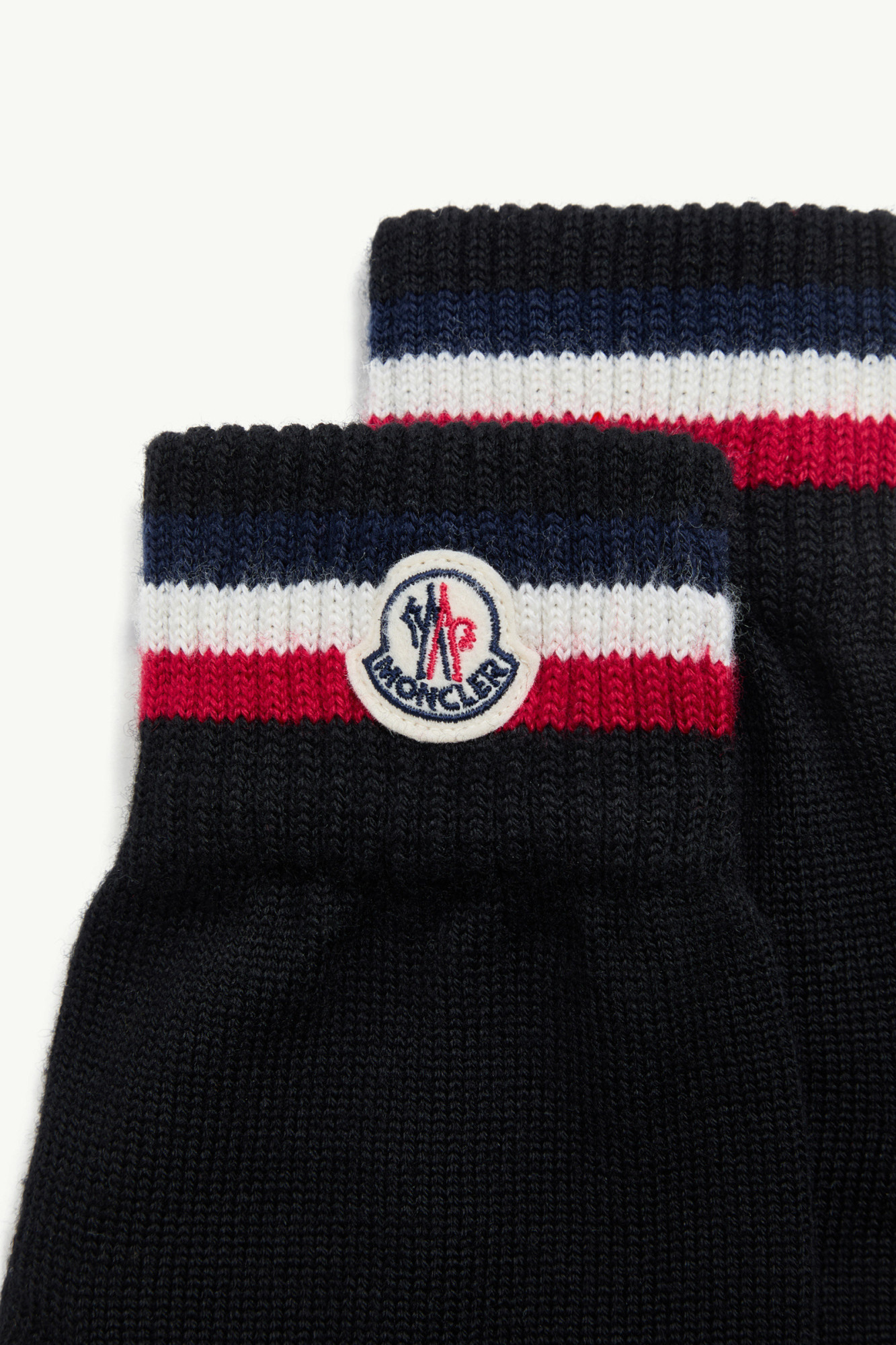 Moncler Tricolour Wool Gloves In Black
