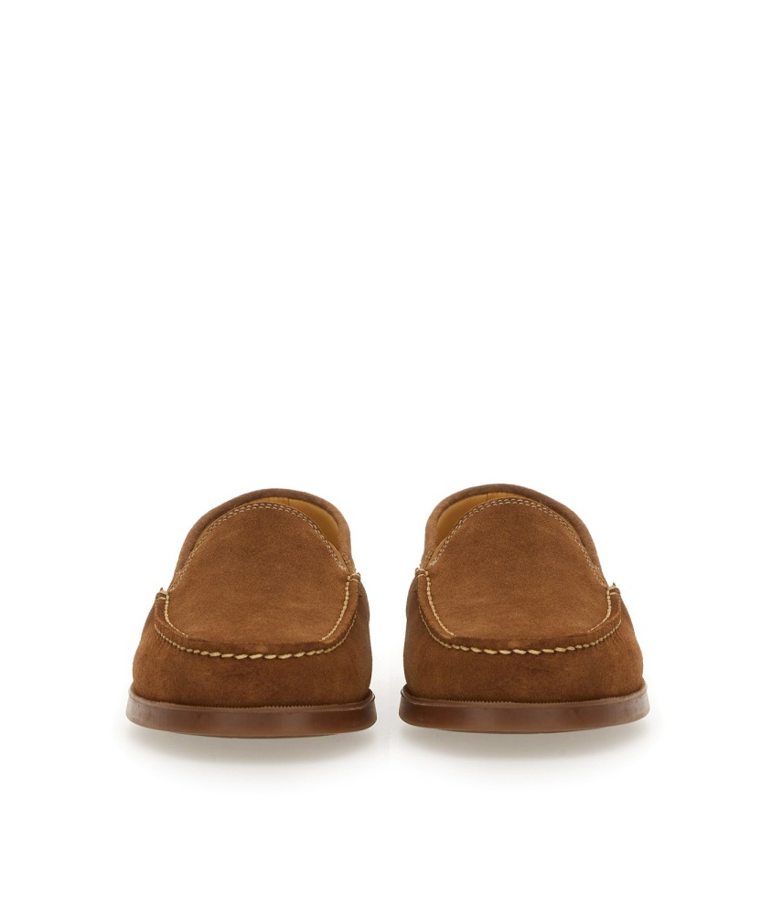 Paraboot Suede Loafers With Rubber Sole And Stitch Detailing In Brown