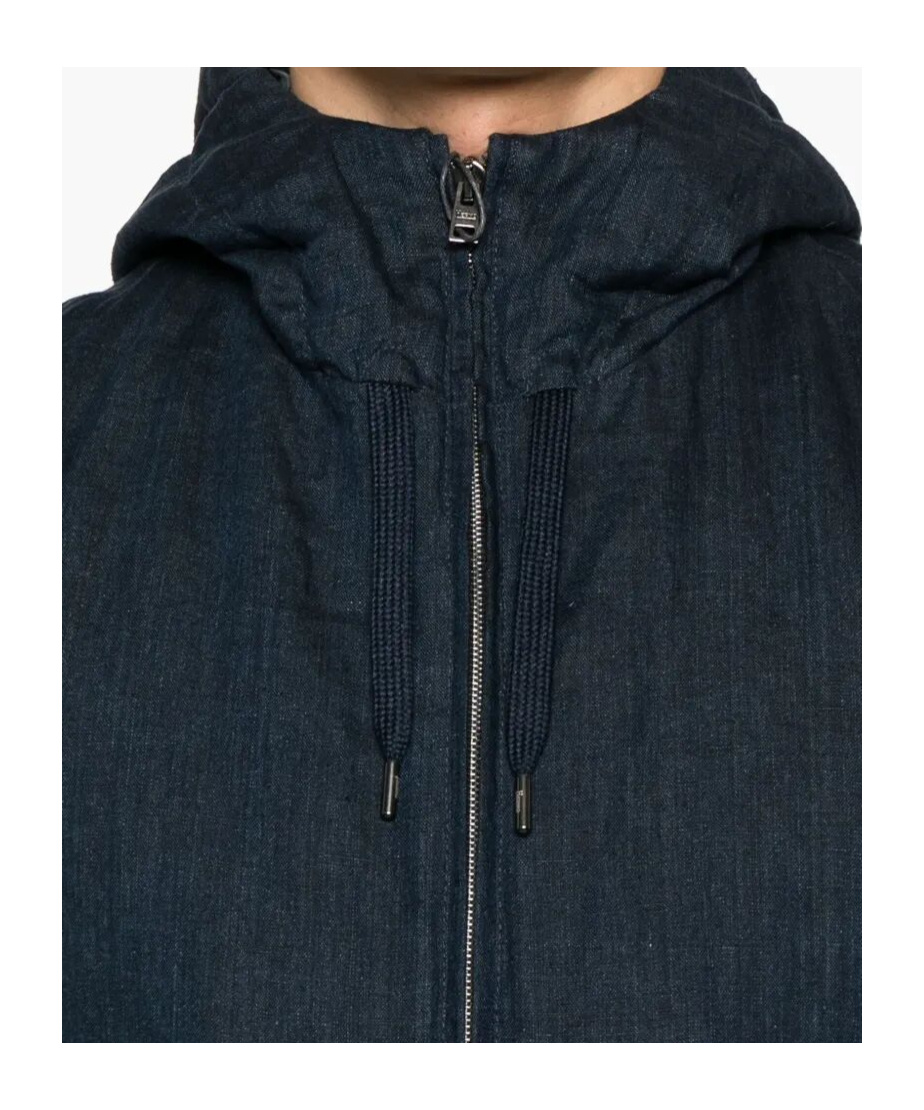 Herno Padded Vest With Hood And Textured Finish In Blue
