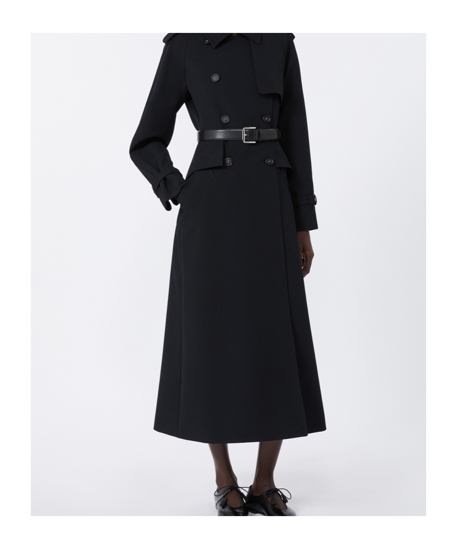 Max Mara Flavio Double-breasted Long Trench Coat In Black
