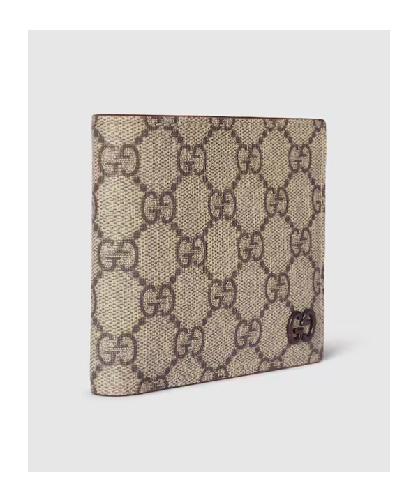 Gucci Gg Supreme Fabric And Leather Wallet With Frontal Logo In Nude