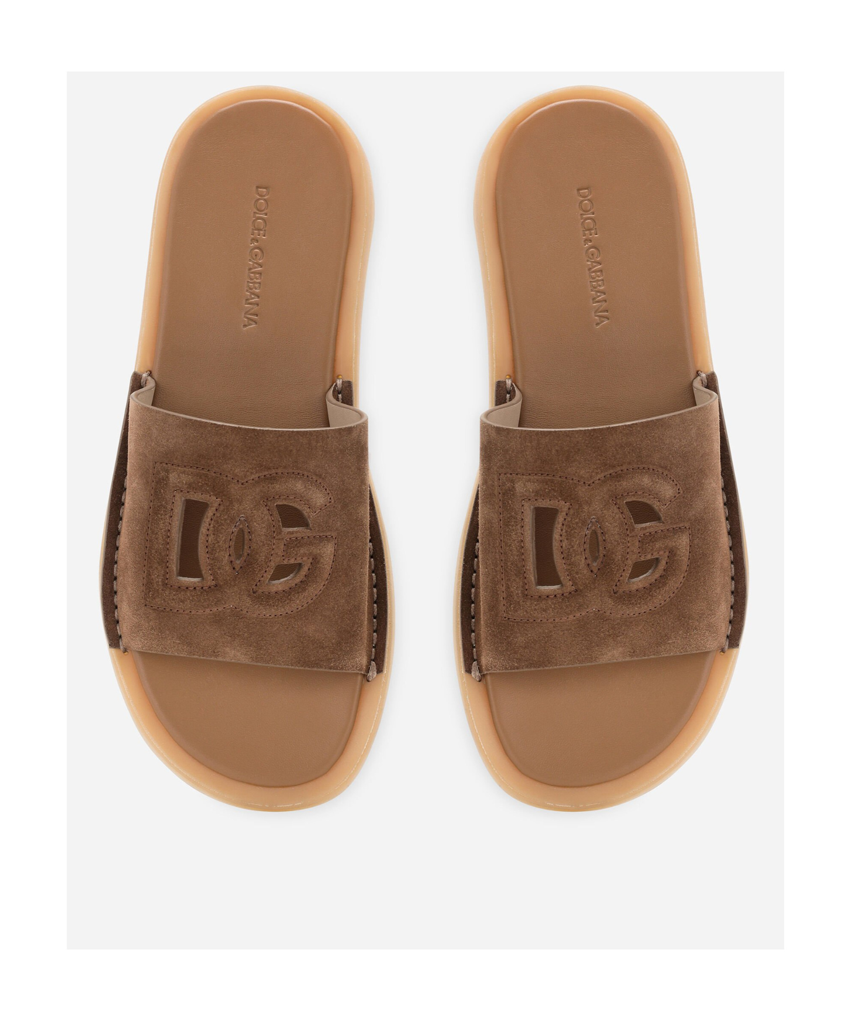 Dolce & Gabbana Dg Logo Suede Slides In Nude