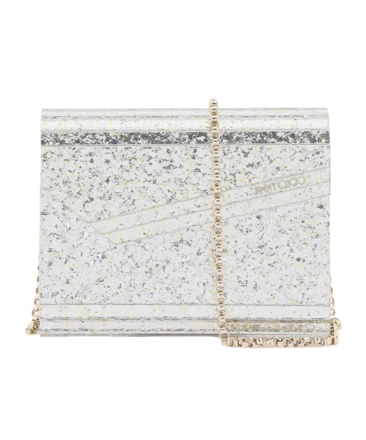 Jimmy Choo Candy Clutch Bag In Acrylic Fabric With Raw Glitter In White