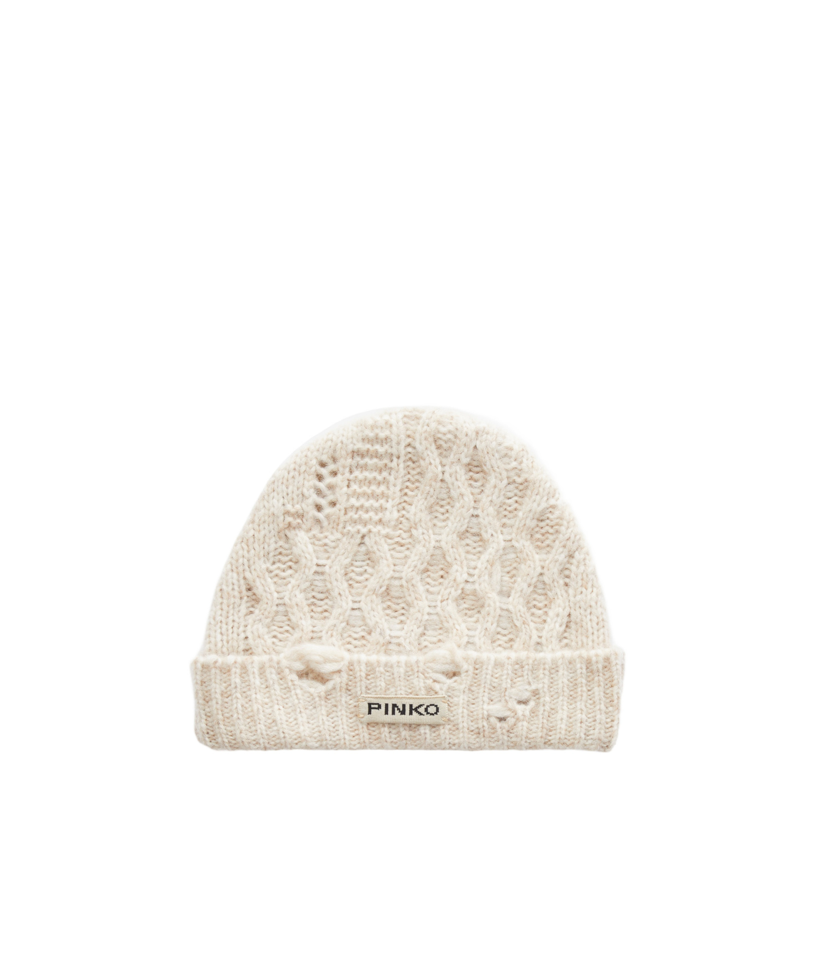 Pinko Curled Wool Knitted Hat In Nude