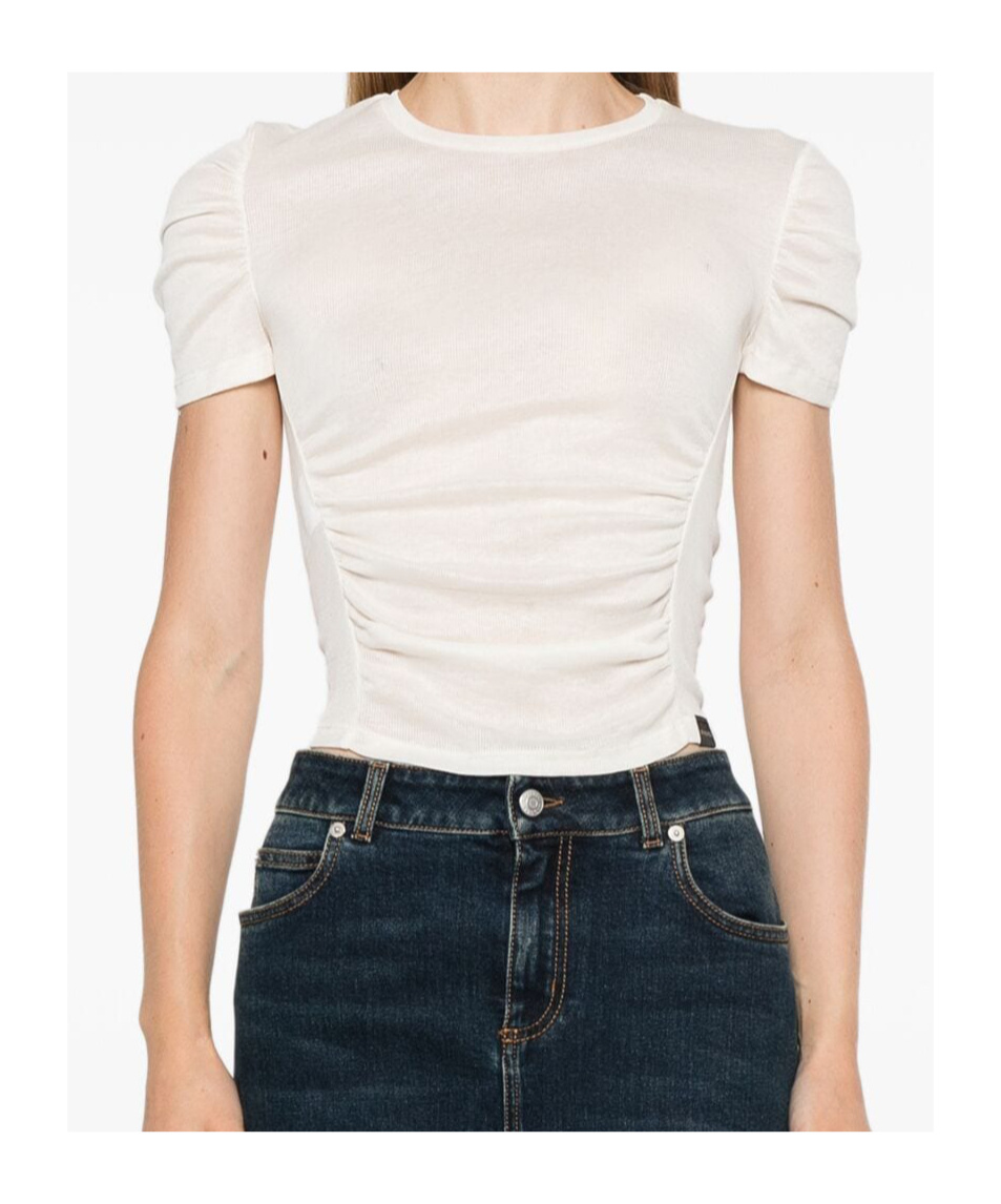 Pinko Ruched-detailing Crew Neck T-shirt In White
