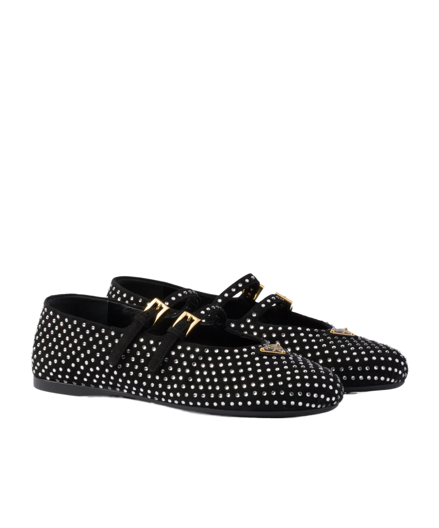 Prada Crystal Saffiano Dual Mary Jane Ballerina Flats In White