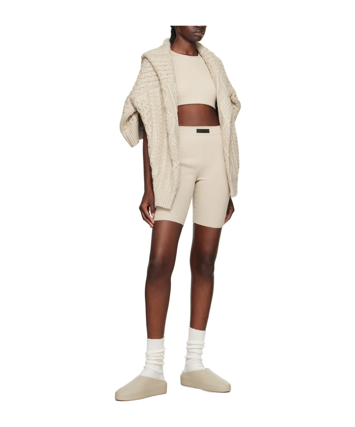 Essentials Taupe Patch Shorts In Nude