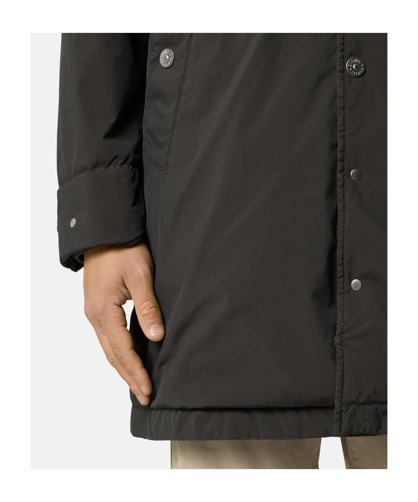 Stone Island Hooded Buttoned Coat In Brown