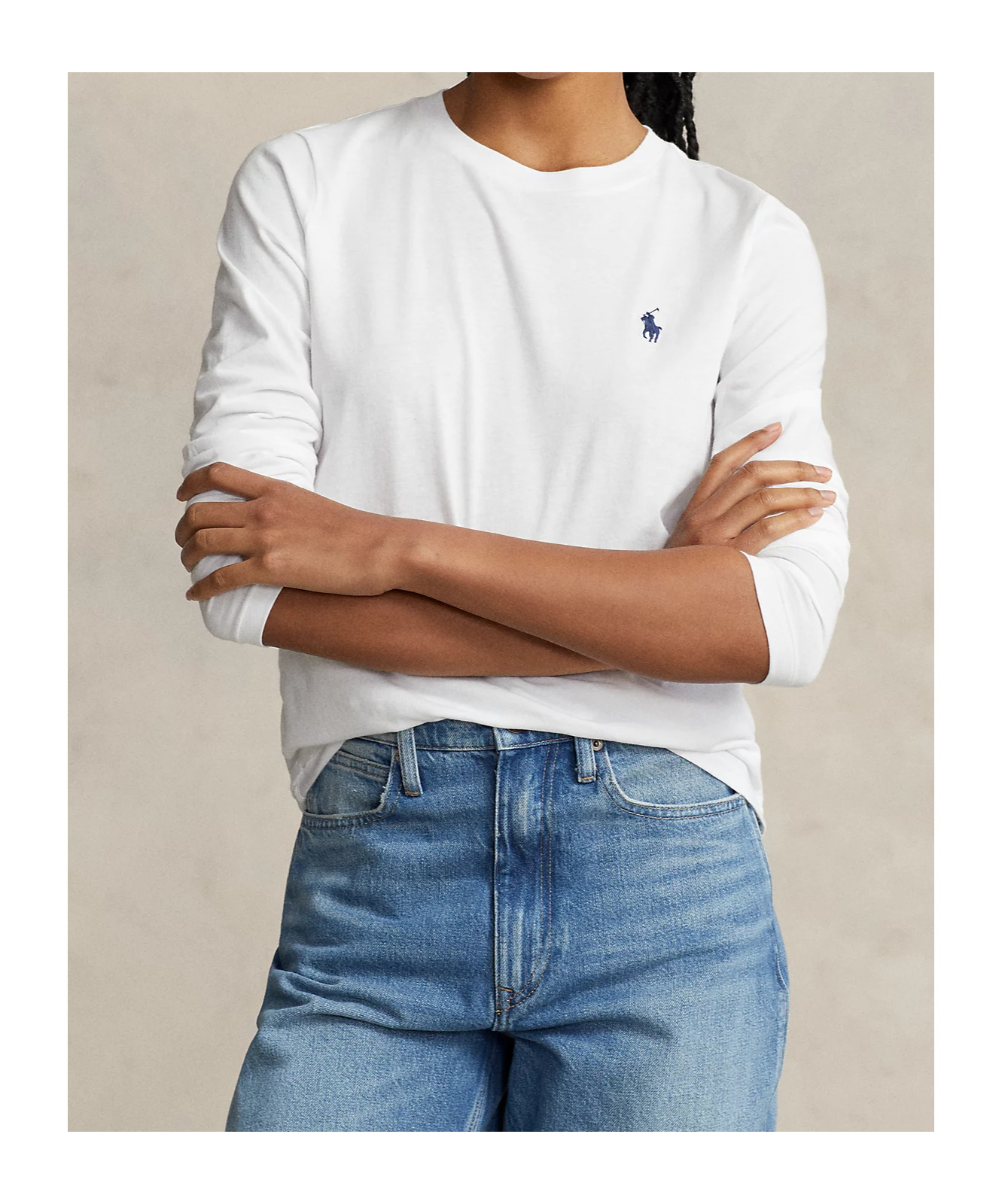 Polo Ralph Lauren Round Collar And Long-sleeved T-shirt In White