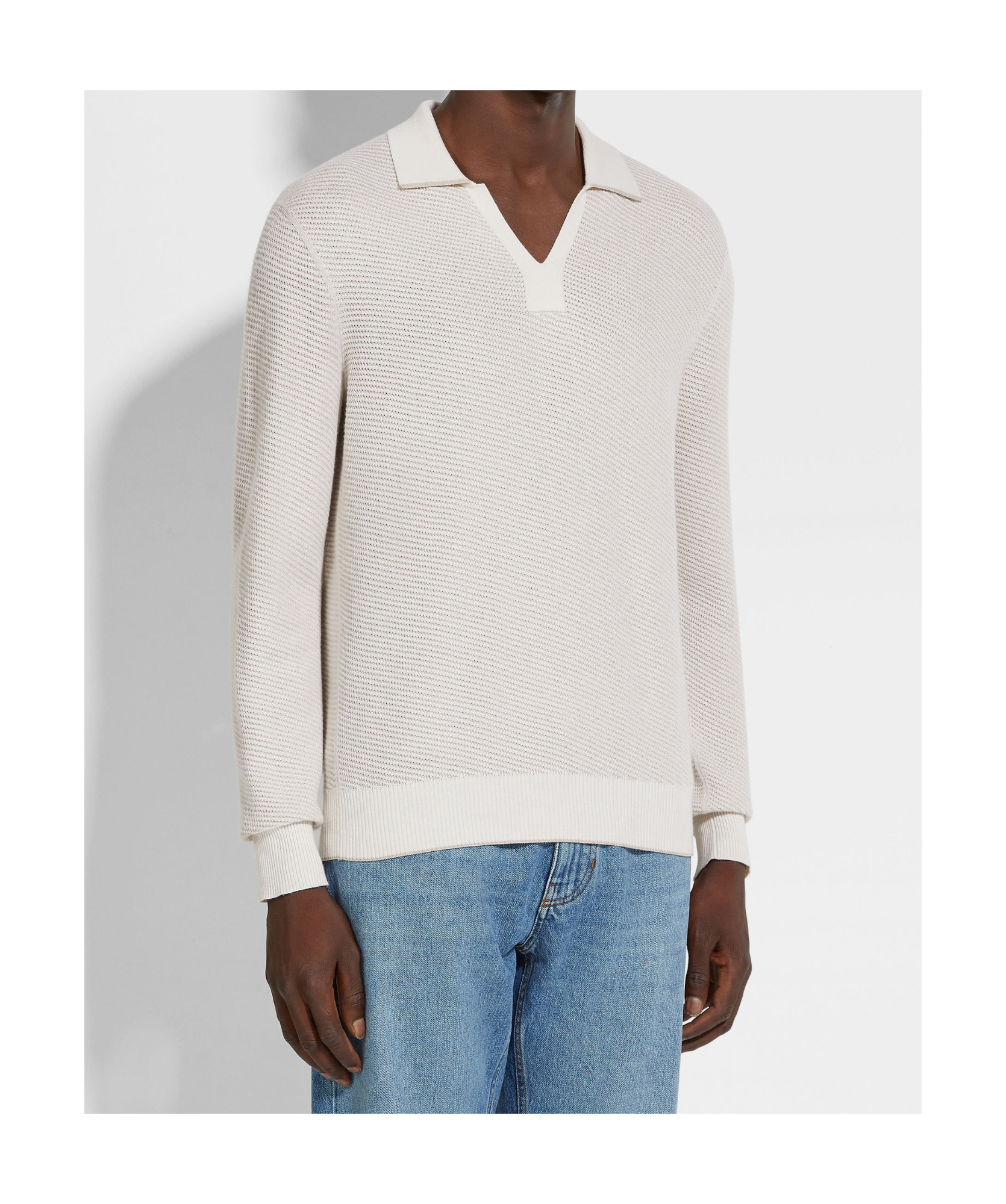 Zegna Long-sleeved Knitted Polo Shirt In Neutral