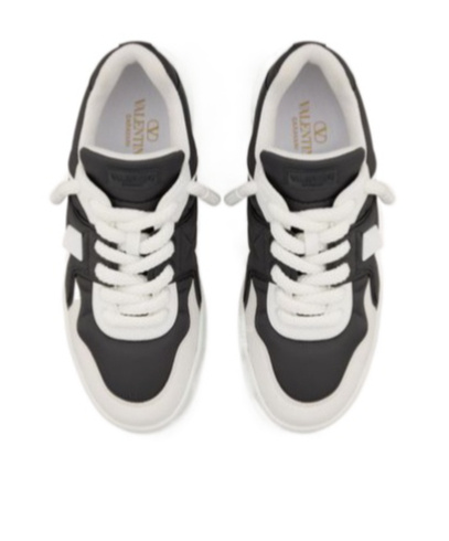 Valentino One Stud Xl Low-top Sneaker In Nappa Leather And Jacquard Toile Iconographe Technical Fabric In Black