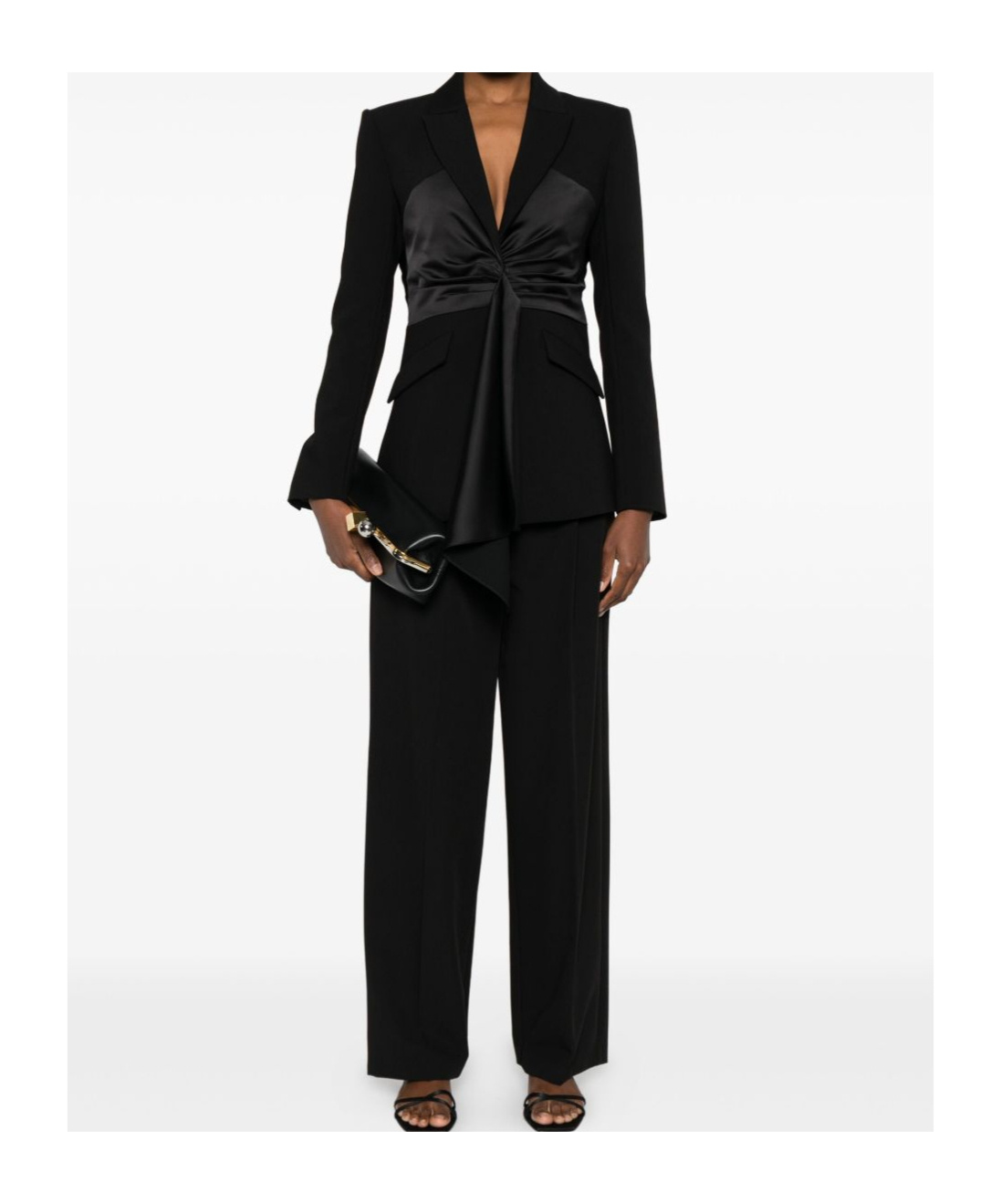 Patrizia Pepe Tailored Draped Blazer With Satin Waist Panel In Black