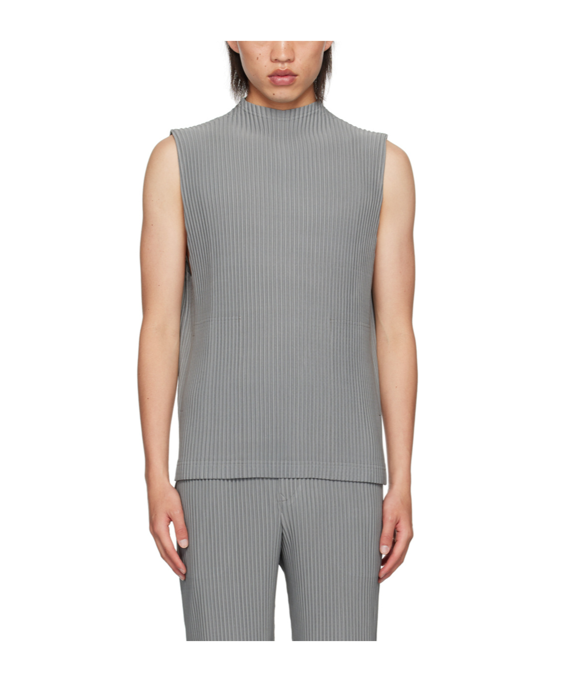 Issey Miyake Pleated Design Vest In Gray