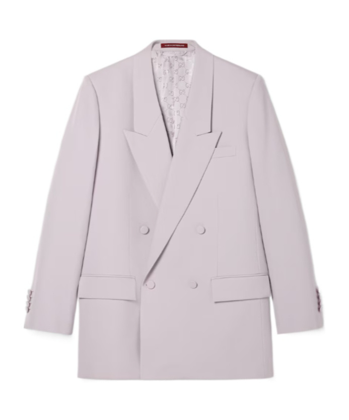 Gucci Double-breast Wool Gabardine Jacket In Gray