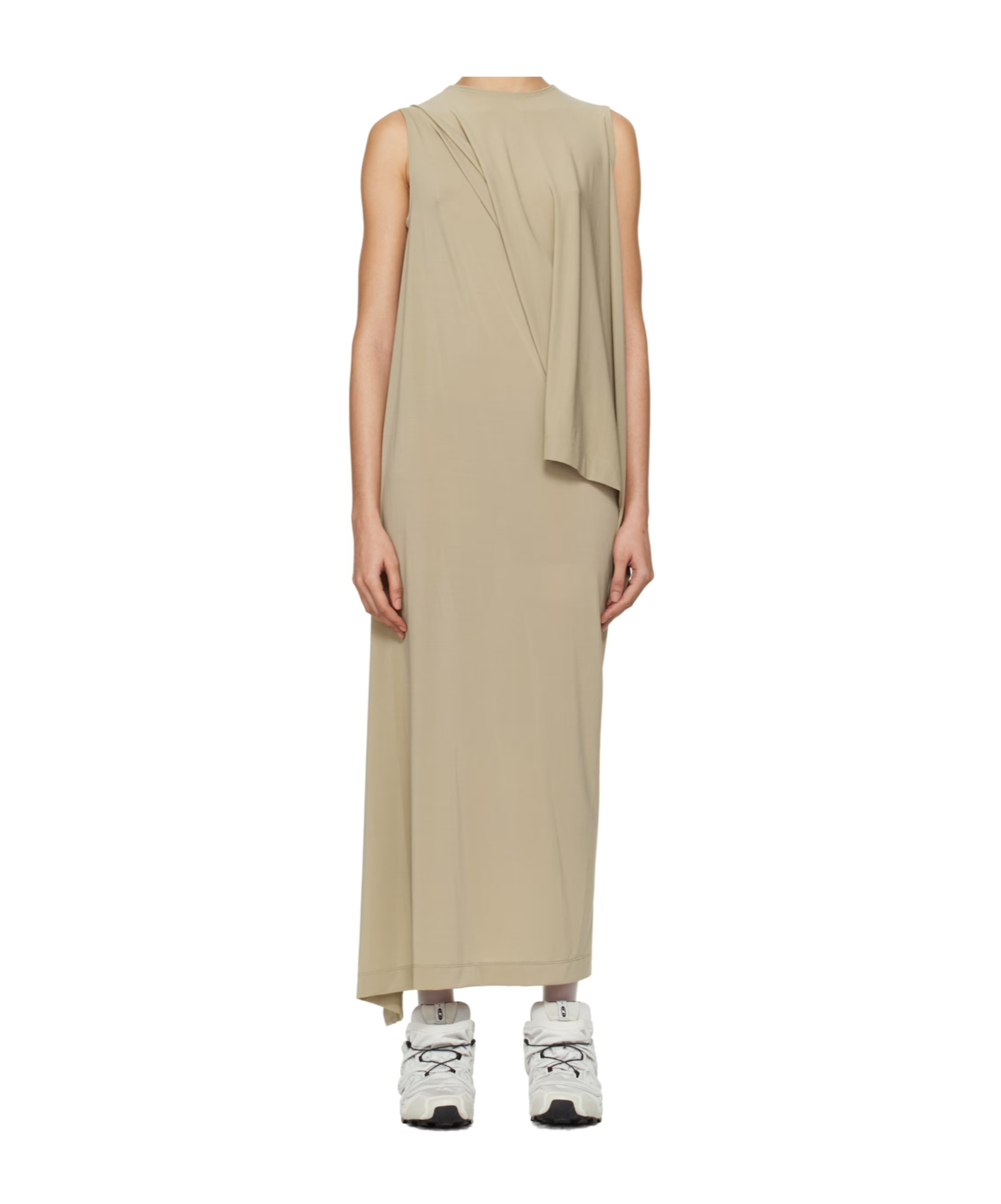 Issey Miyake Beige Drape Jersey 48 Maxi Dress In Khaki