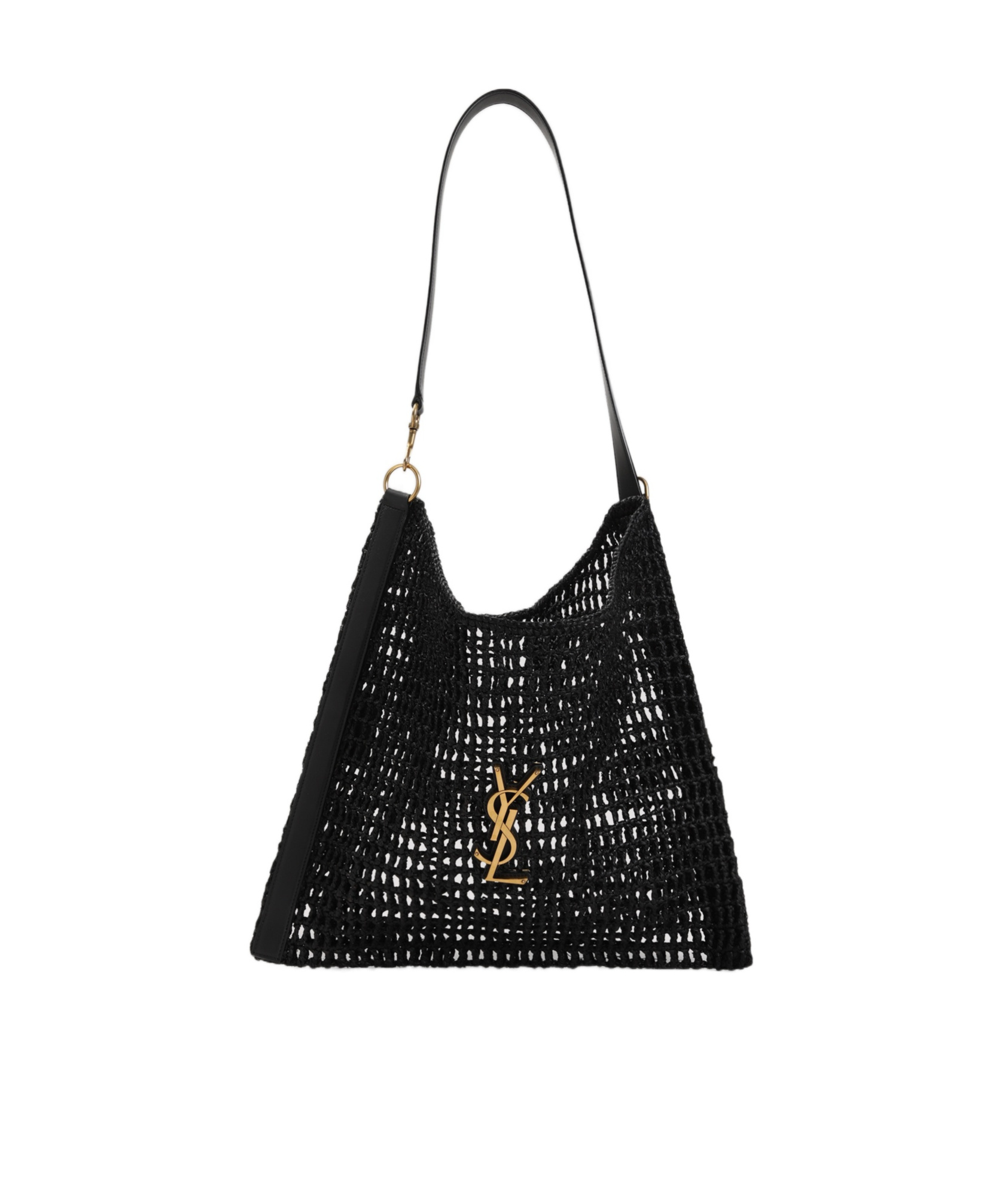 Saint Laurent Black Raffia Shopping Bag In Black
