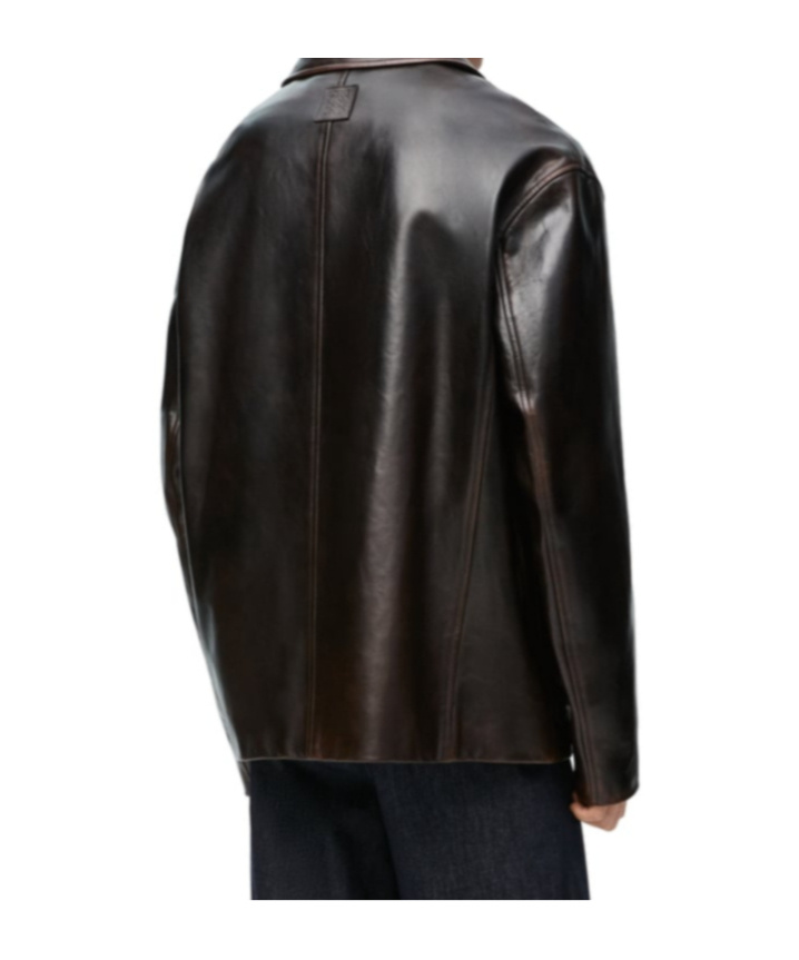 Loewe Anagram Leather Zip-up Overshirt In Black
