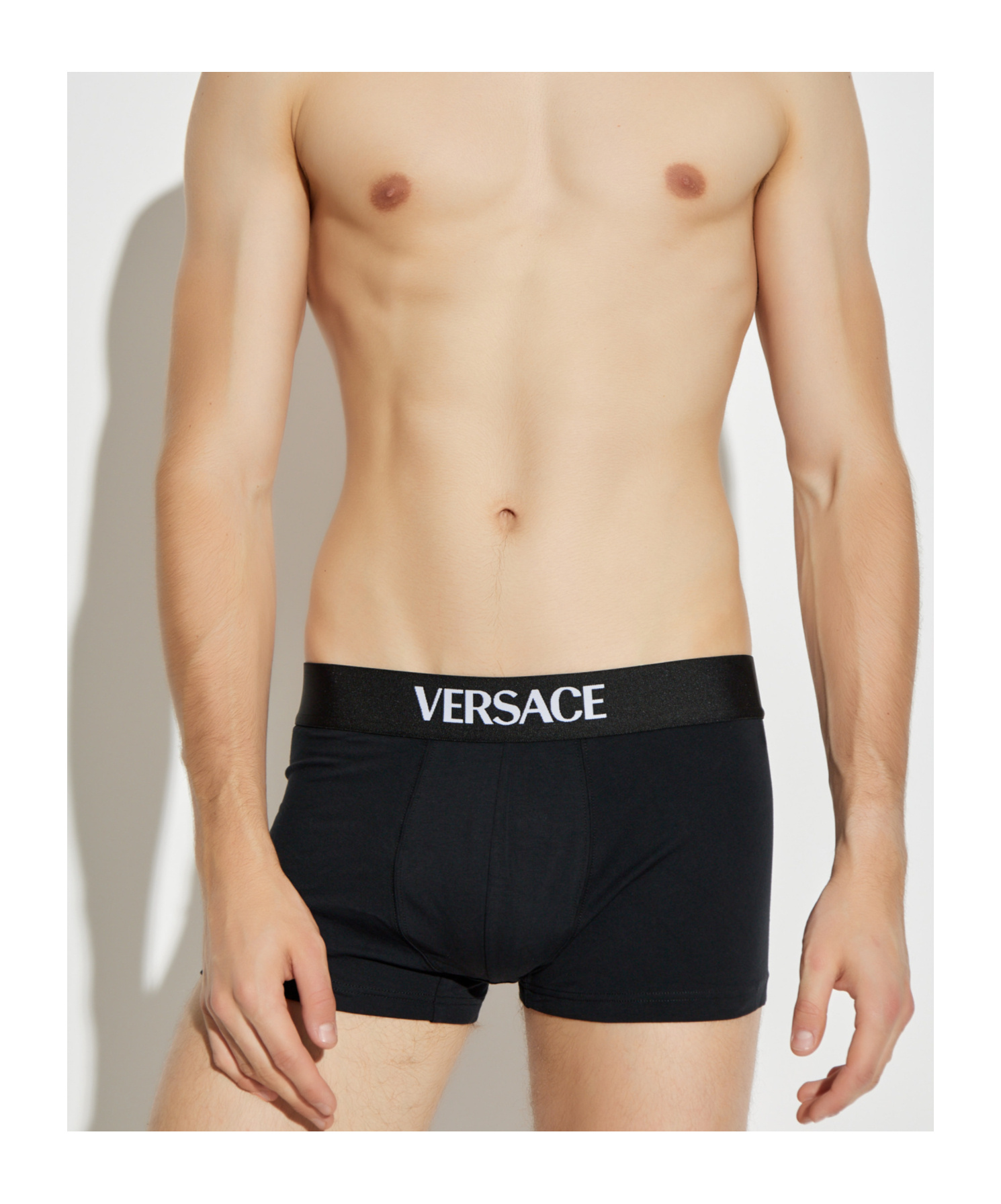 Versace Logo Intarsia Pack Of Three Boxers In Black