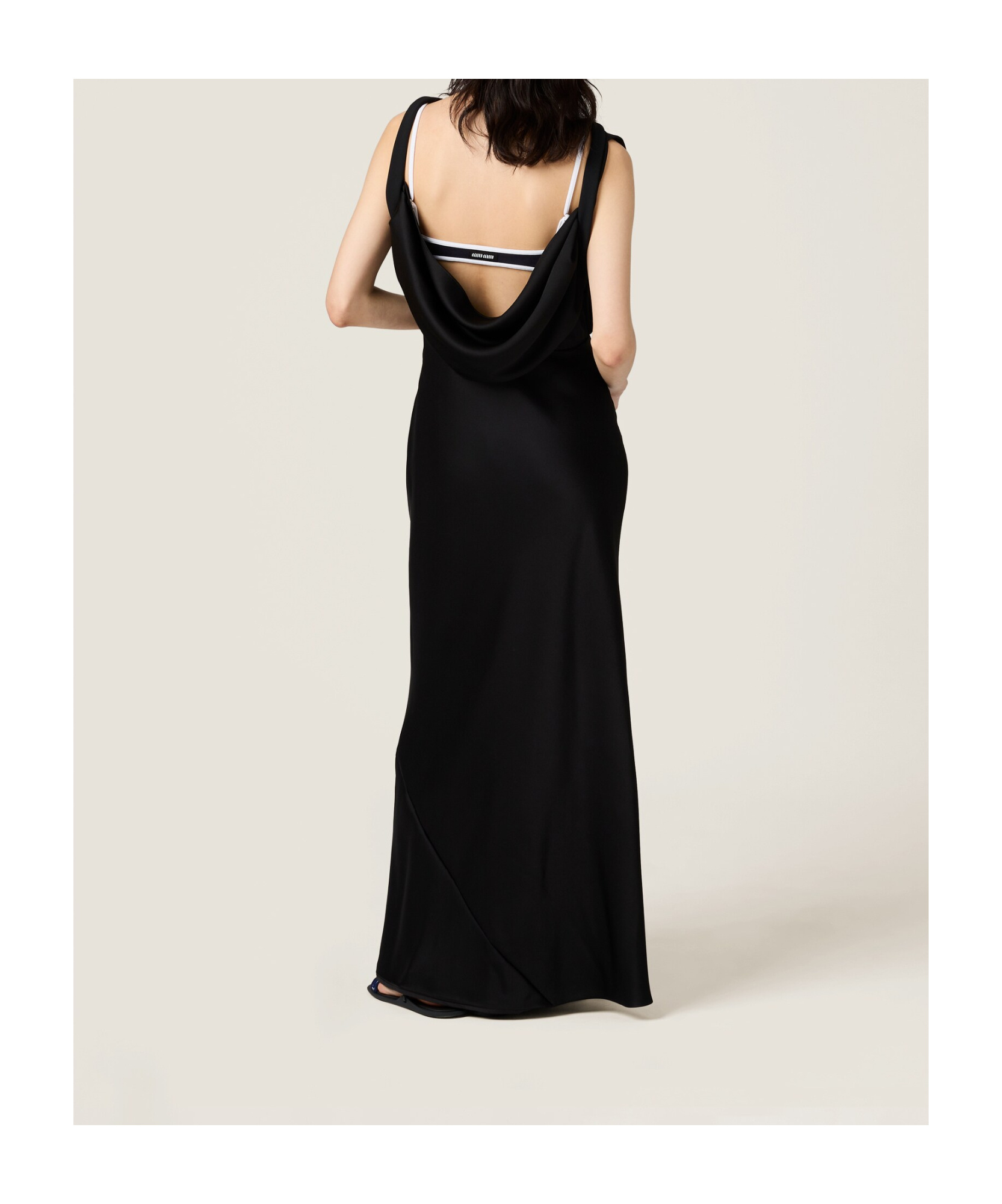 Miu Miu Envers Satin Sleeveless Ankle-length Dress In Black