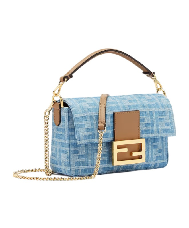 Fendi Light Blue Ff Denim Fabric Bag In Blue