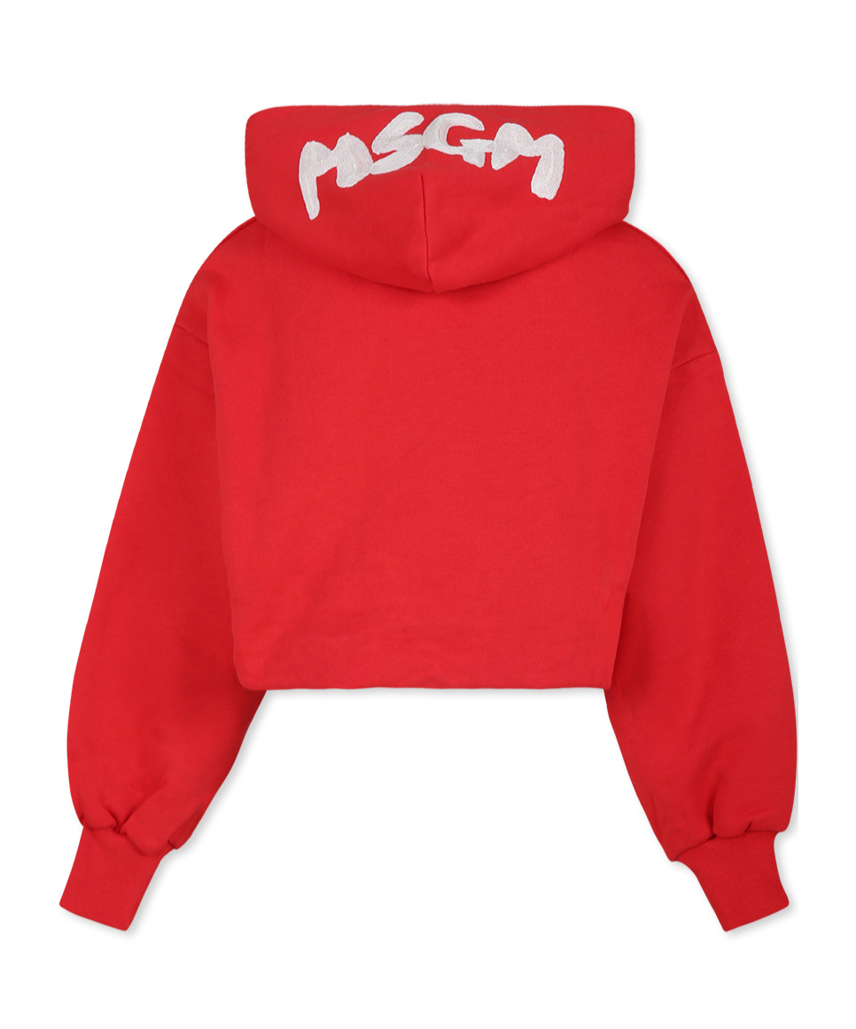 Shop Msgm Logo-embroidered Hoodie In Red