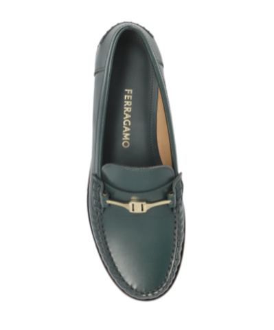 Ferragamo Harry F-buckle Leather Loafers In Green