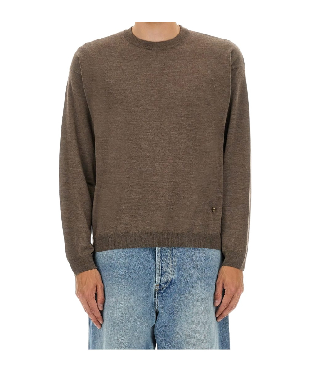 Moschino Crewneck Knitted Jumper In Brown