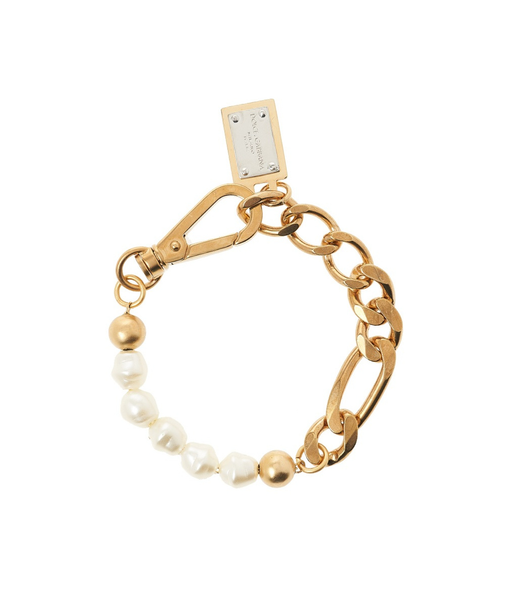 Dolce & Gabbana Logo-plaque Chain-link Bracelet In Yellow