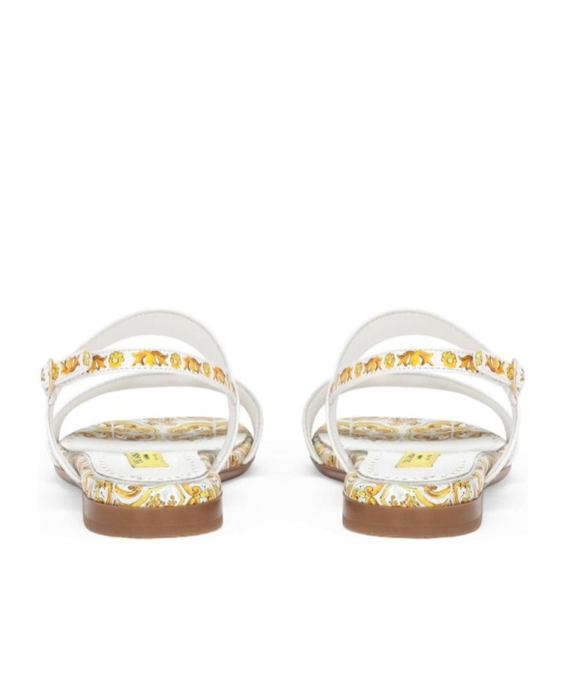 Dolce & Gabbana Majolica-print Leather Sandals In White