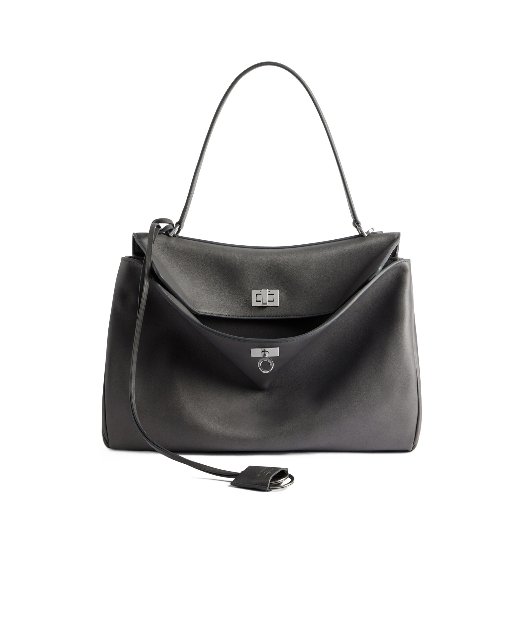 Balenciaga Rodeo Medium Leather Shoulder Bag In Gray