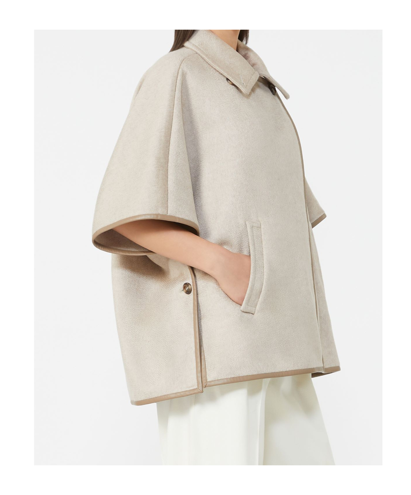 Max Mara Cashmere Zibeline Cape In Neutral