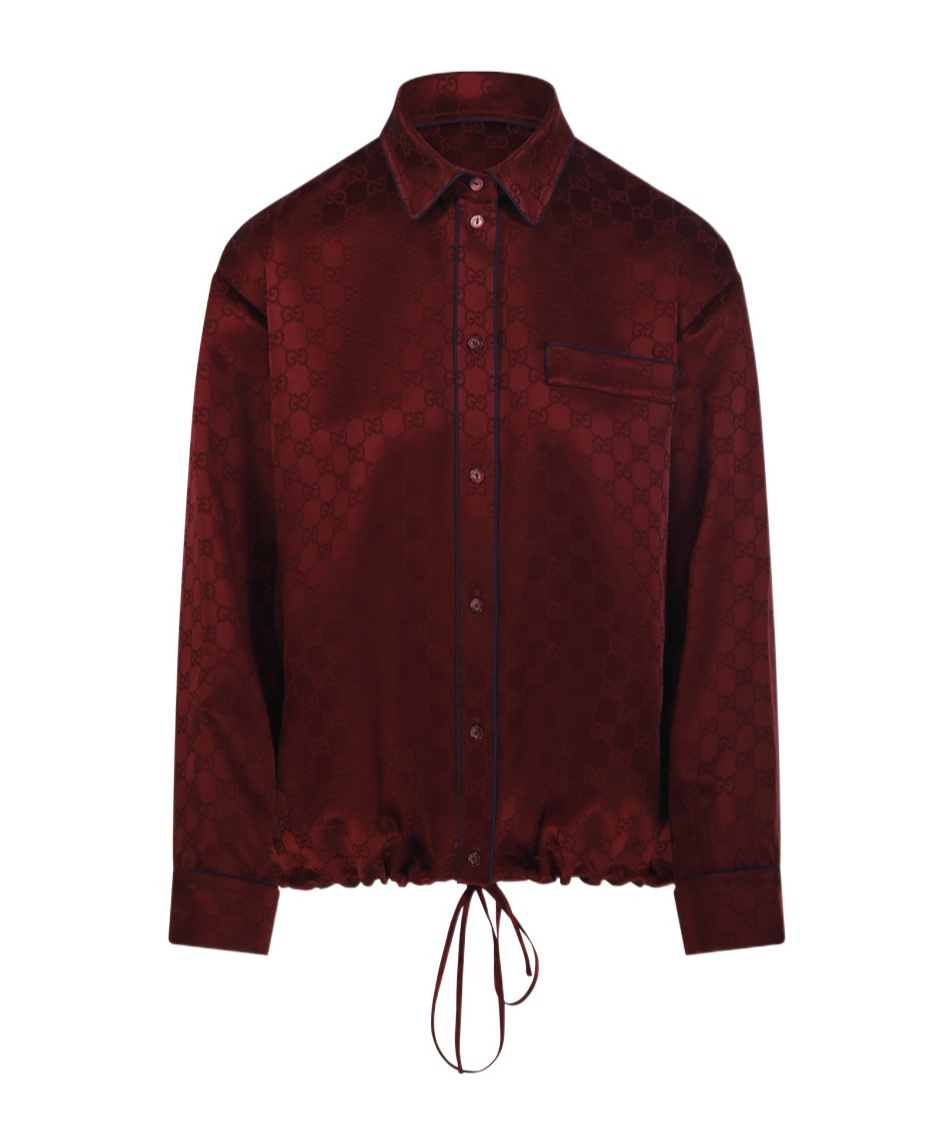 Gucci Womens Rosso Ancora Mix Monogram-pattern Drawstring-hem Satin Shirt In Red