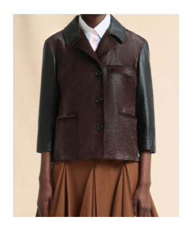 Marni Black Leather And Pony Hair Jacket In Brown