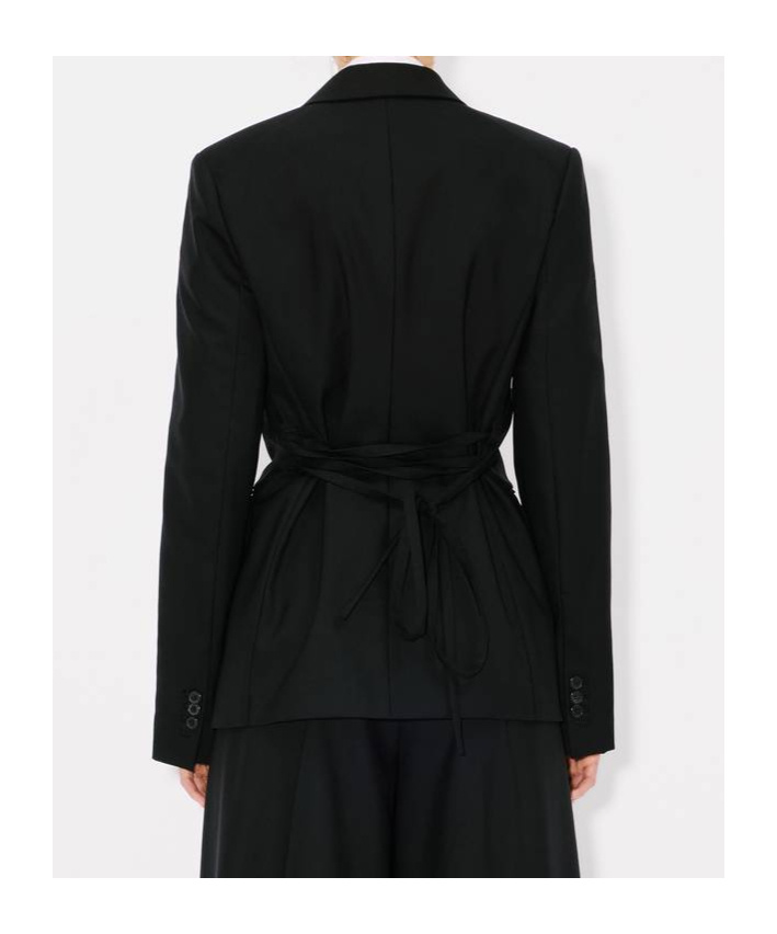 Kenzo Long-sleeved Wool Suit Coat In Black