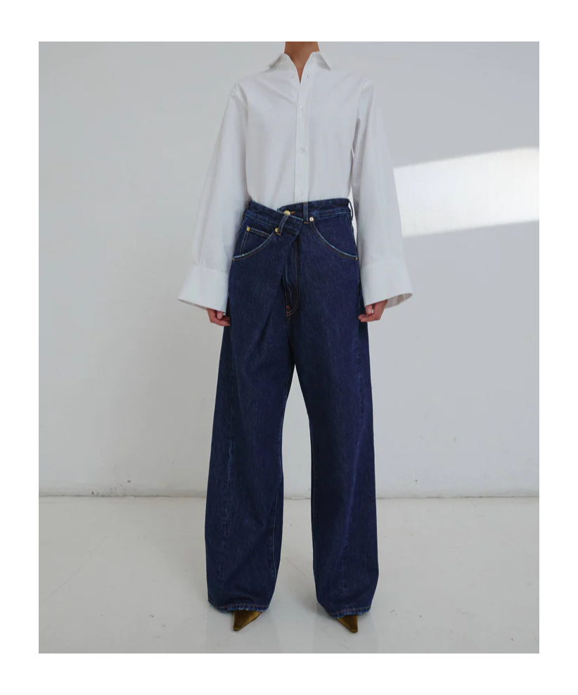 Darkpark Wide Leg Denim Trousers With Belt Loops In Blue
