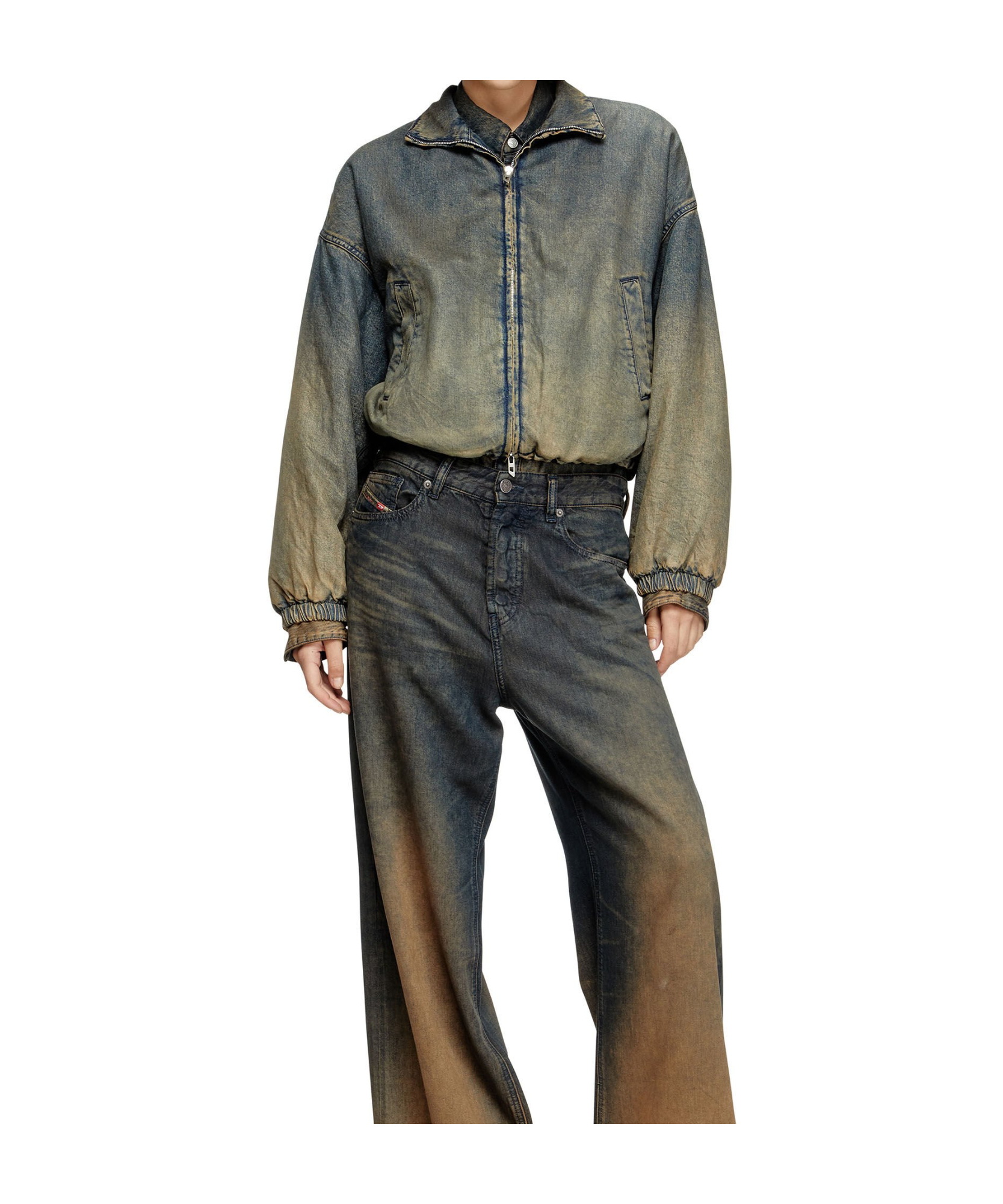 Diesel Zipped Jacket In Fluid Shaded Denim In Blue