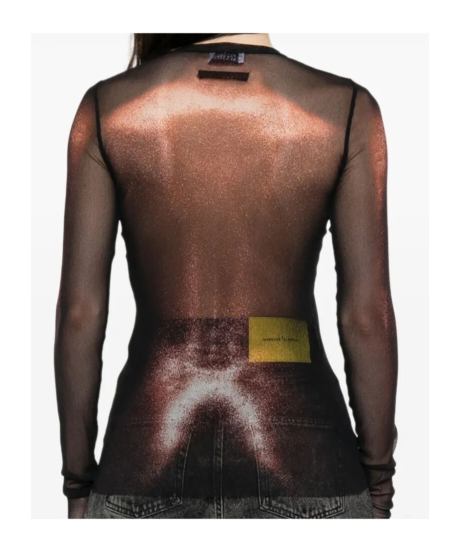 Jean Paul Gaultier Sheer Mesh Crew Neck Top Long Sleeves In Black