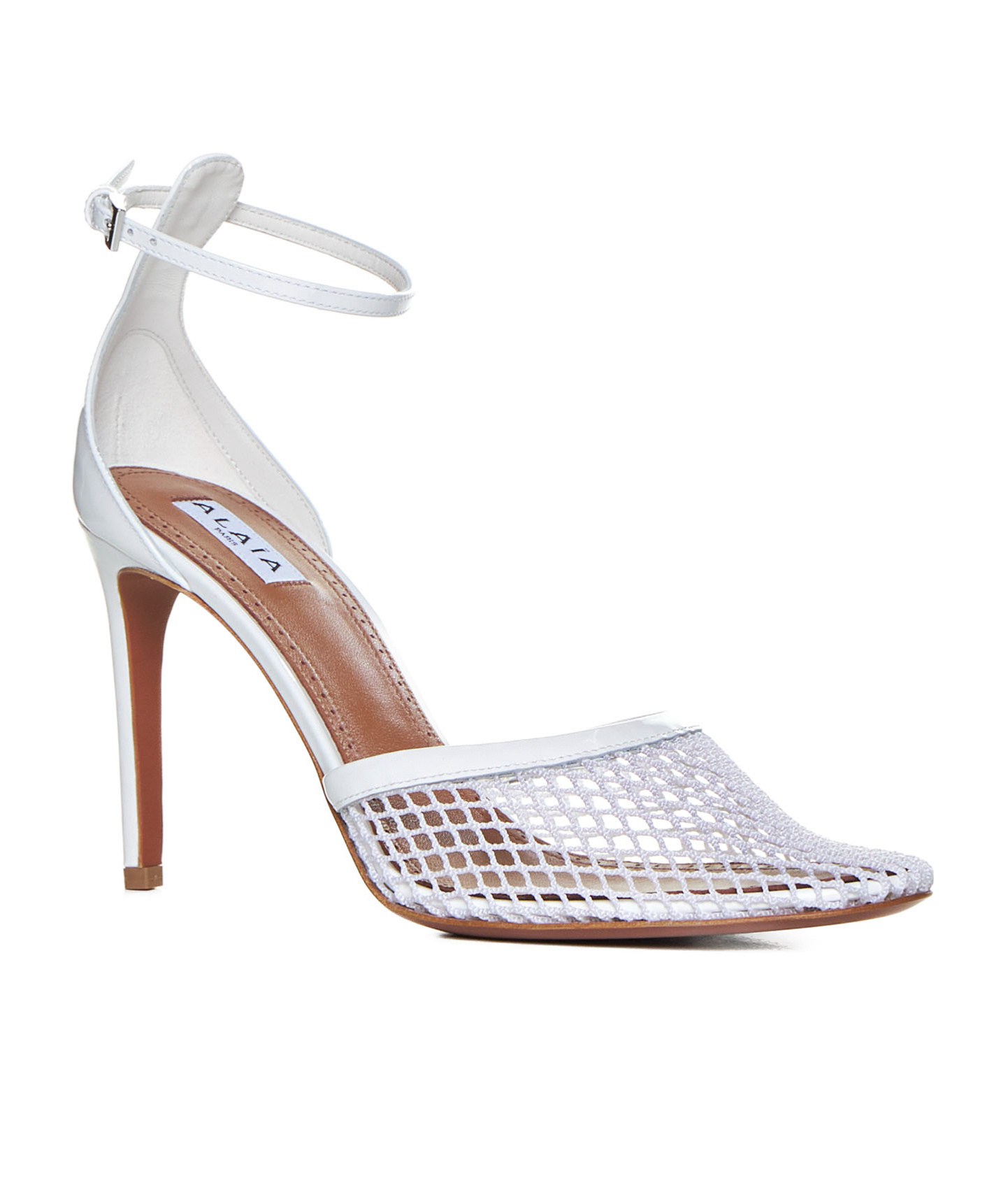 Alaïa Fishnet Patent Ankle-strap Pumps In White