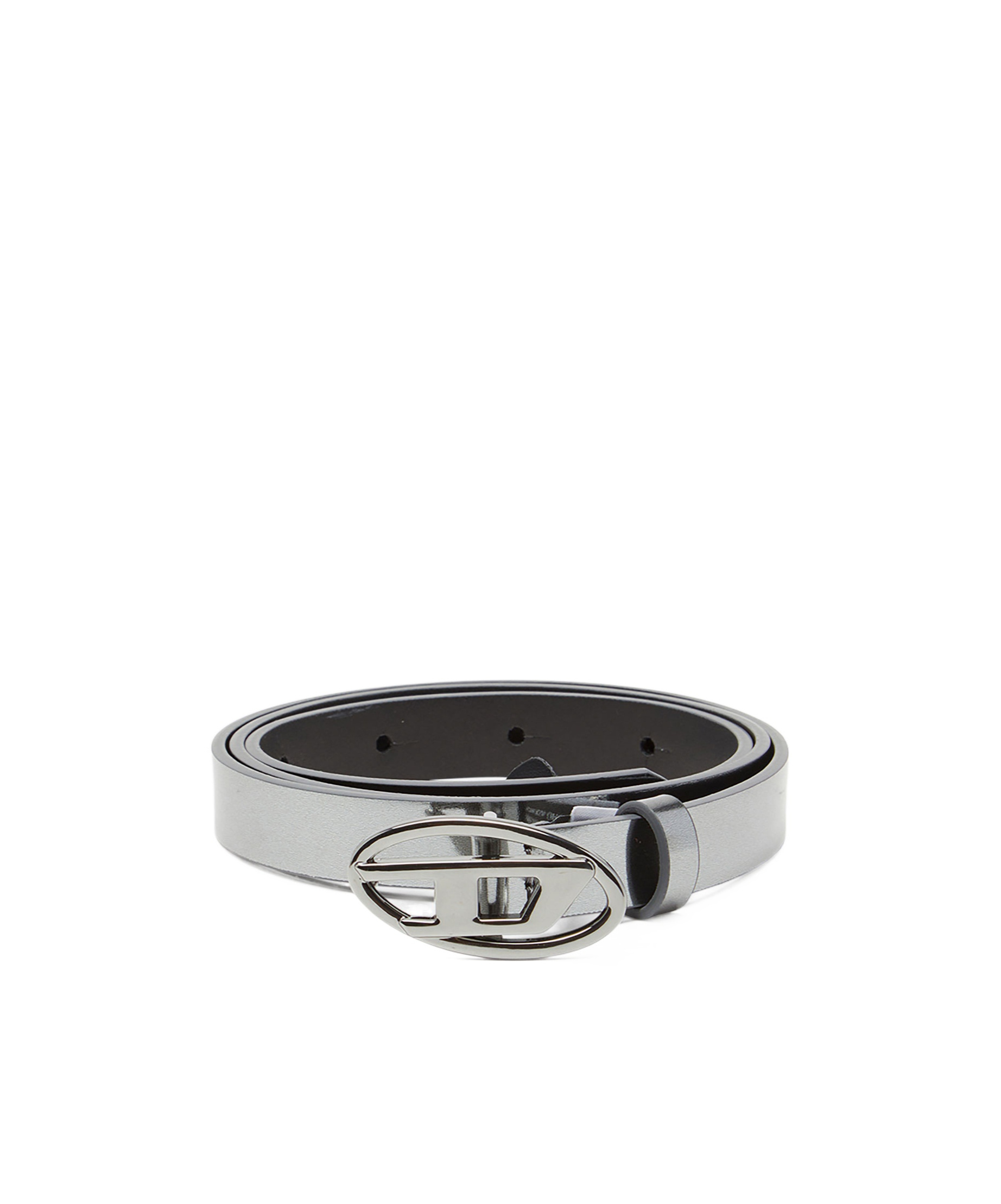 Diesel Metallic Finish Leather Belt With Oval-d Buckle In Neutral