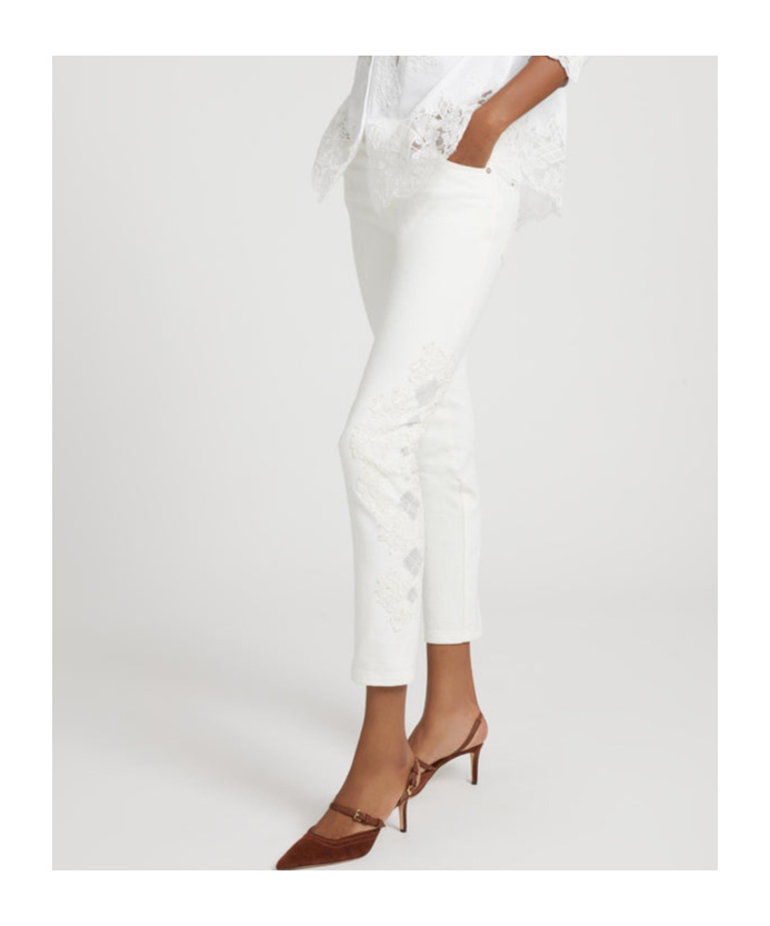 Ermanno Scervino Five-pocket Denim Jeans With Rebrode Lace In White