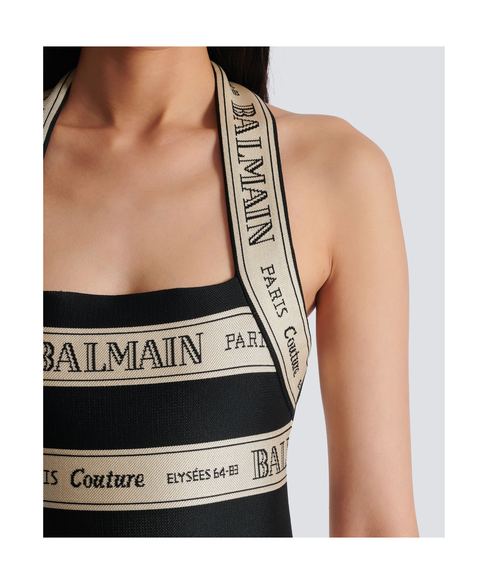 Balmain Striped Halterneck Jacquard Minidress In Nude