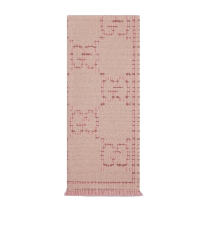 Gucci Check Gg Wool Jacquard Scarf In Nude