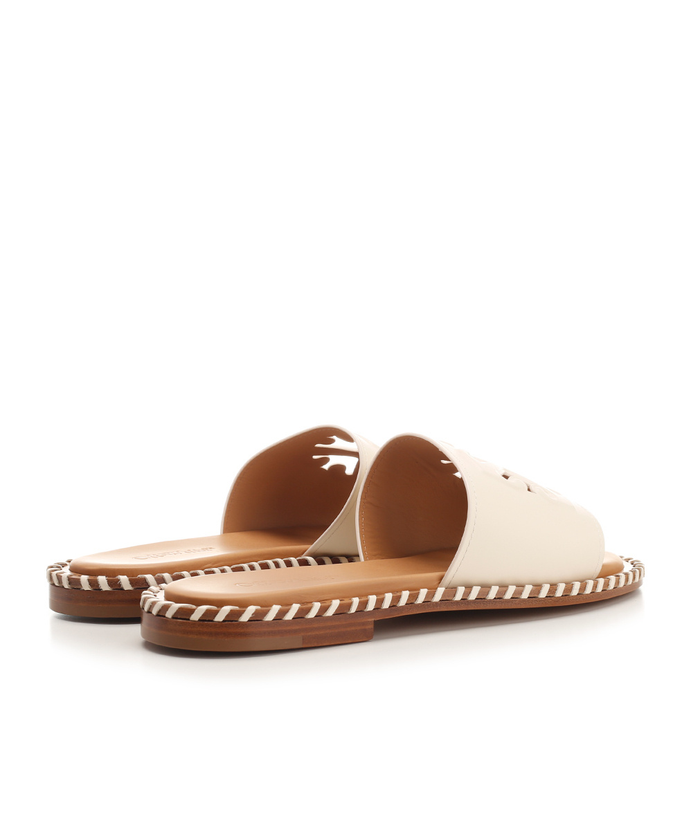Off-white Leather Twist Slides With Cut-out Logo In Nude