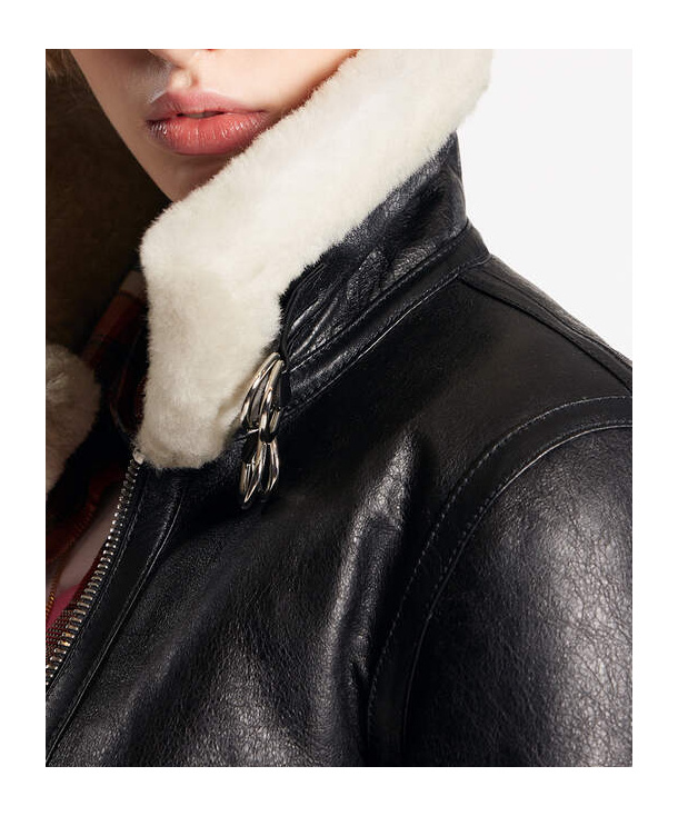 Dsquared2 Short Shearling Collar Jacket With Side Pockets In Black