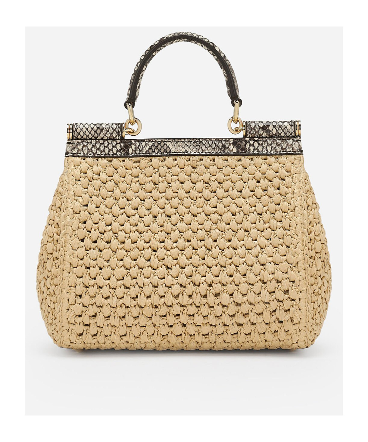 Dolce & Gabbana Medium Raffia Sicily Top-handle Bag In Nude