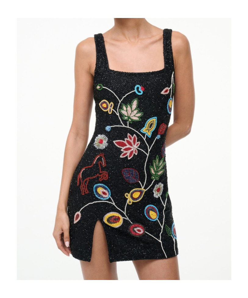 Staud Beaded Floral Le Sable Mini Dress In Black