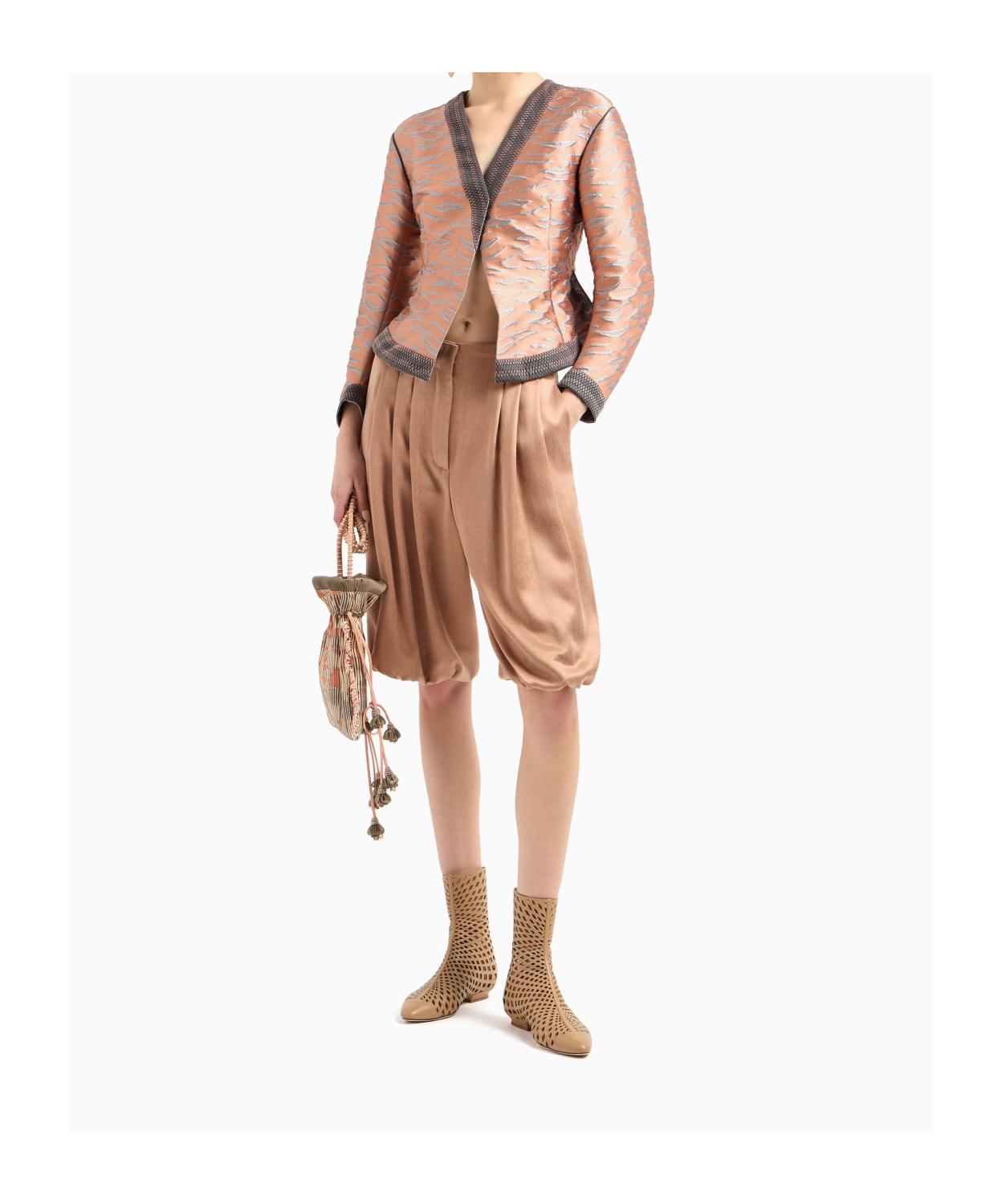 Giorgio Armani Short Jacket In A Jacquard Silk Blend In Pink