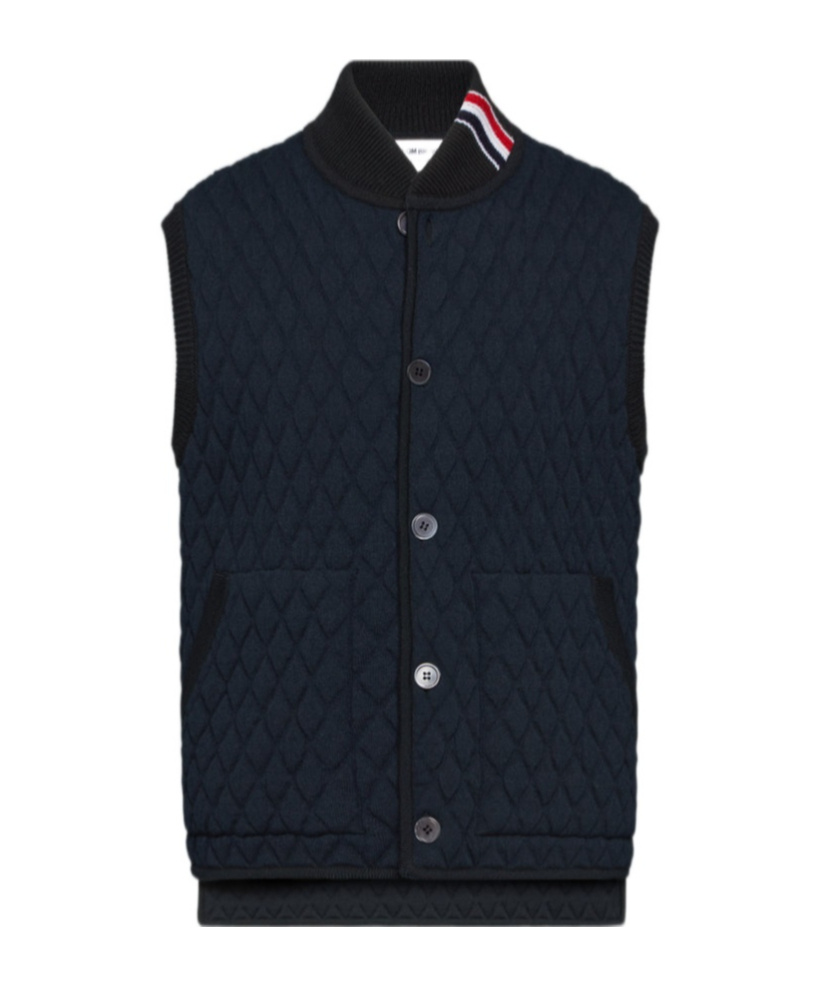Thom Browne Rwb Stripe-detail Quilted Vest In Blue