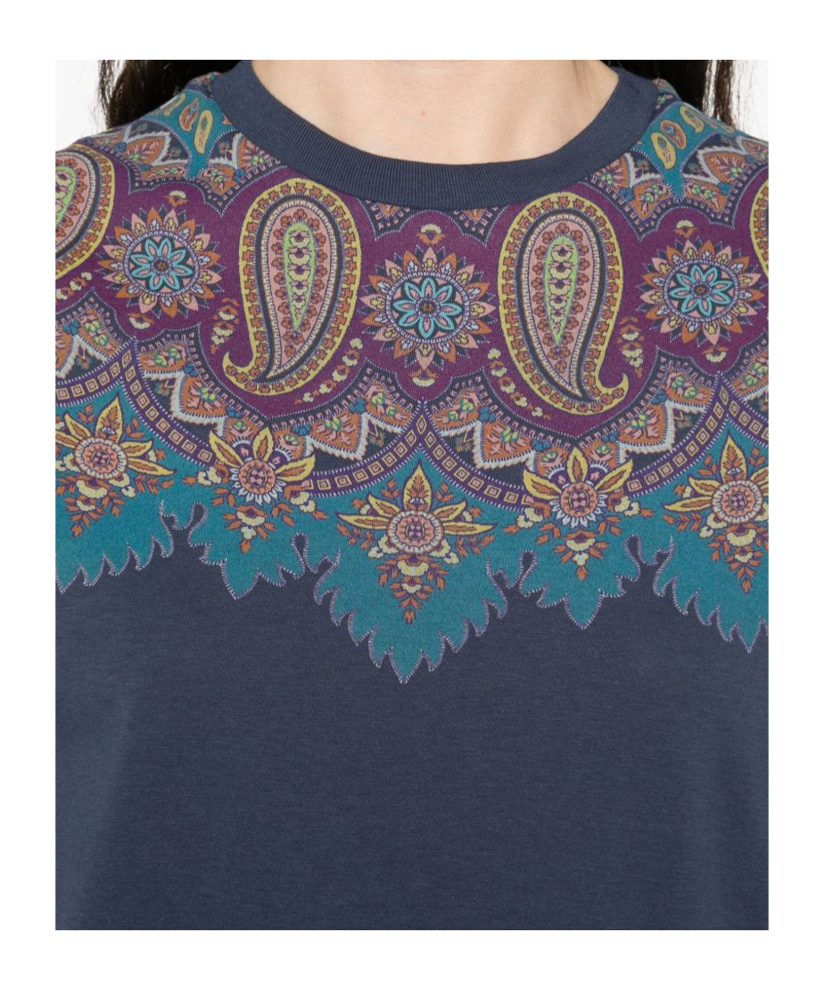 Etro Paisley-print Cotton T-shirt In Blue